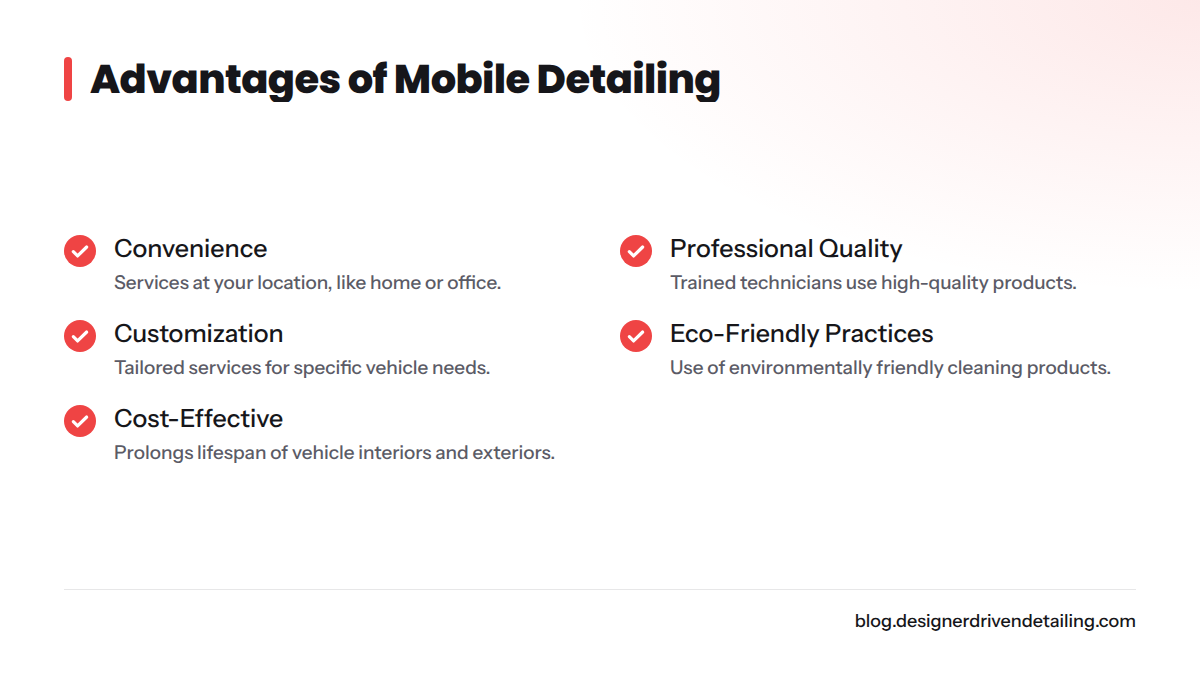 Checklist of advantages for mobile detailing services.