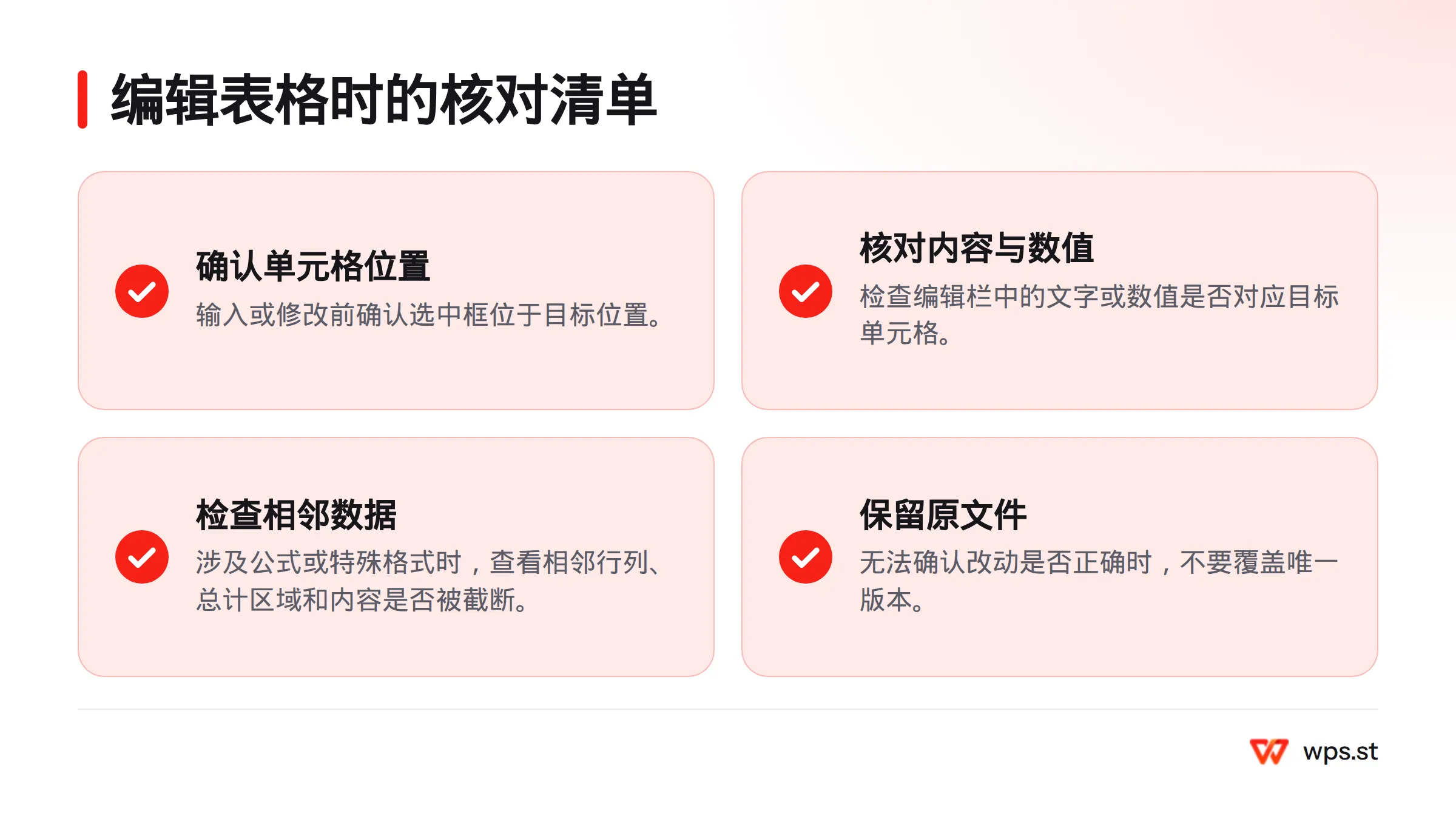 表格编辑时核对单元格位置、内容与相邻数据,并在无法确认修改时保留原文件。
