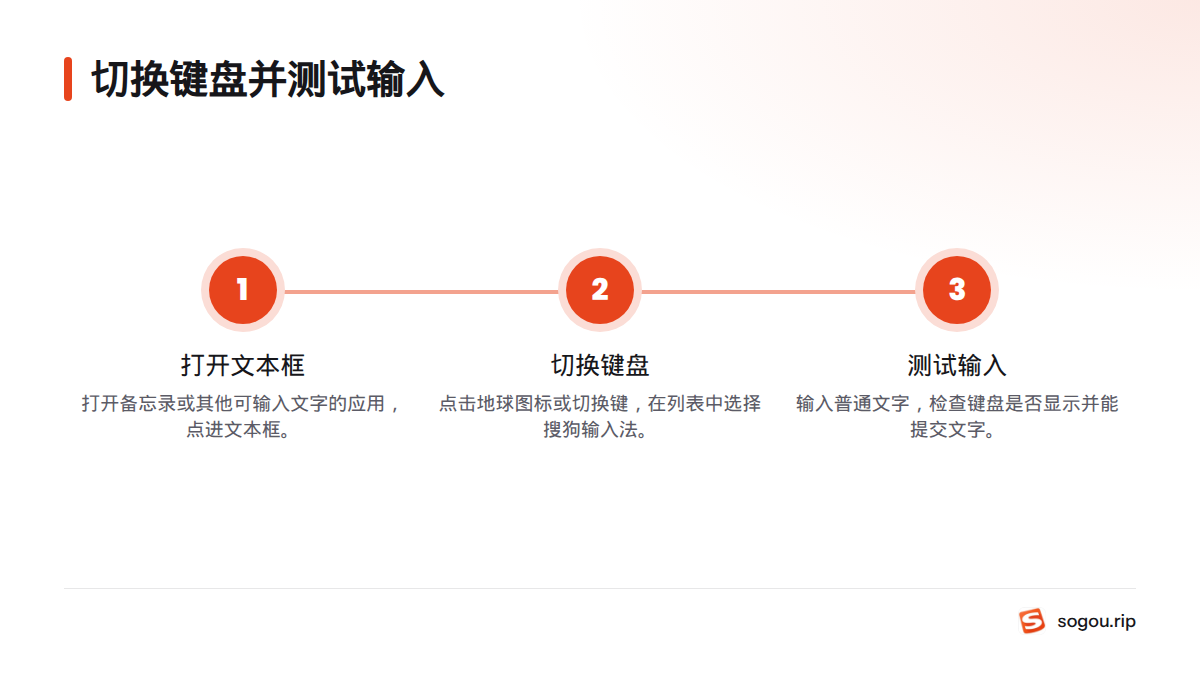 打开可输入文字的应用,进入文本框后切换到搜狗输入法,再输入普通文字检查键盘能否正常输入。