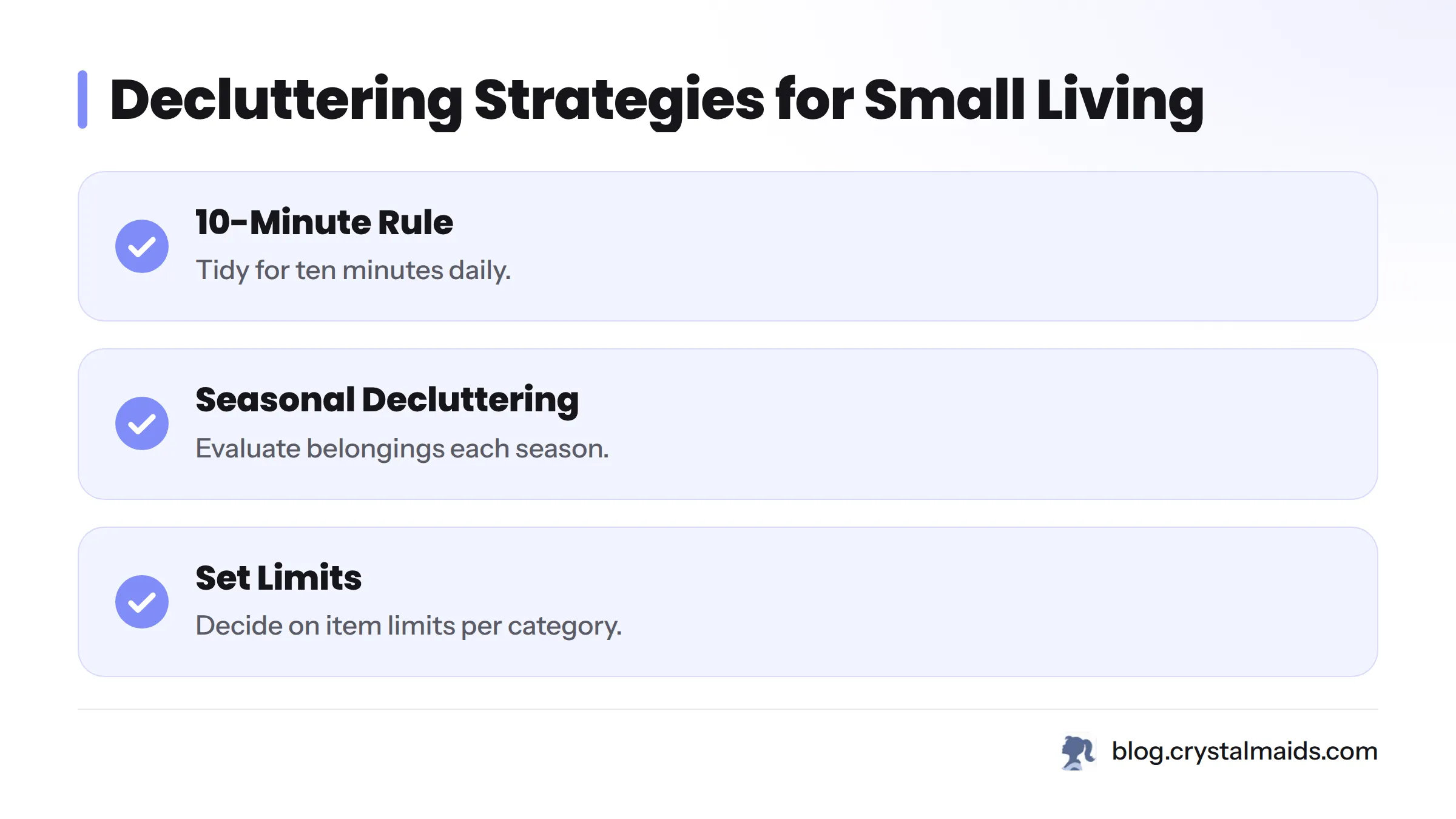 A checklist of decluttering strategies illustrated for easy viewing.