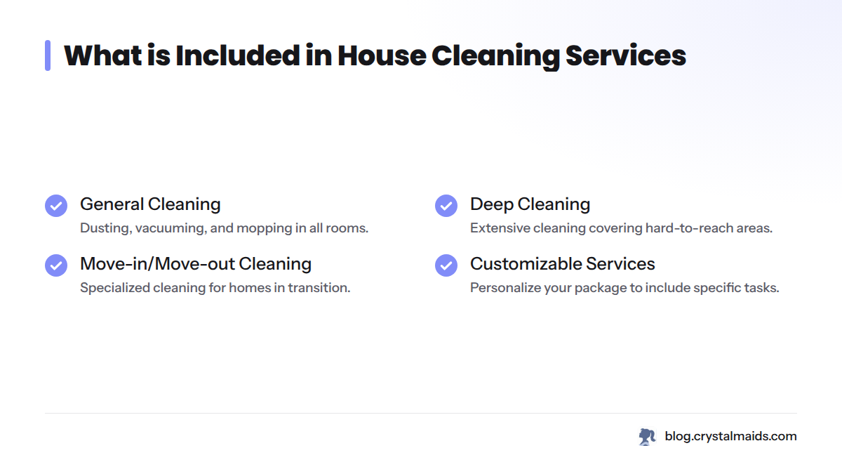 Checklist of services offered by Crystal Maids