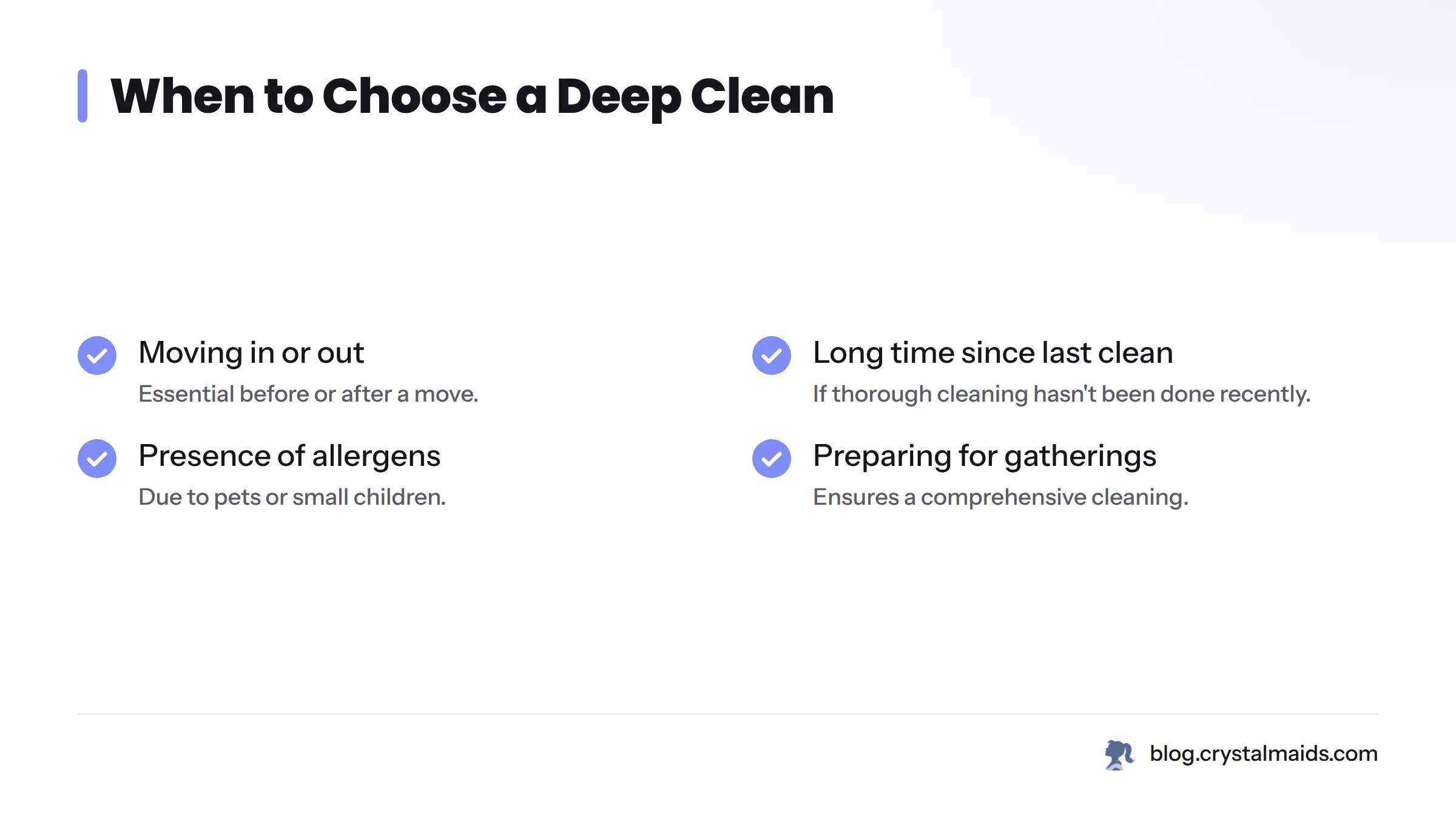 Checklist for situations to consider a deep clean.